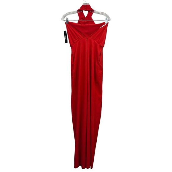 Lulus Womens Halter Jumpsuit Wide Leg Open Back Slash Pockets Red Size S - Picture 4 of 6